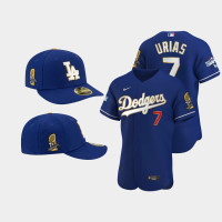 Men Los Angeles Dodgers Julio Urias Royal 7X Champs Trophy Jersey Cap Jersey