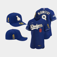 Men Los Angeles Dodgers Zach McKinstry Royal 7X Champs Trophy Jersey Cap Jersey