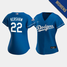 Women's Los Angeles Dodgers Clayton Kershaw #22 Royal 2020 World Series Champions Replica Jersey