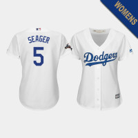 Women's Los Angeles Dodgers #5 Corey Seager 2019 Postseason White Official Home Cool Base Jersey