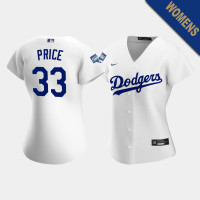 Women's Los Angeles Dodgers David Price #33 White 2020 World Series Champions Replica Jersey