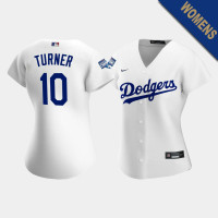 Women's Los Angeles Dodgers Justin Turner #10 White 2020 World Series Champions Replica Jersey