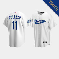 Youth Los Angeles Dodgers A.J. Pollock #11 White 2020 World Series Champions Home Replica Jersey