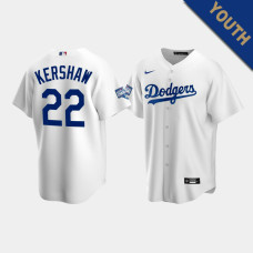 Youth Los Angeles Dodgers Clayton Kershaw #22 White 2020 World Series Champions Home Replica Jersey