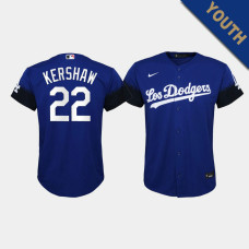 Youth Los Angeles Dodgers Clayton Kershaw #22 Royal 2021 City Connect Replica Jersey