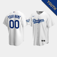 Youth Los Angeles Dodgers Custom #00 White 2020 World Series Champions Home Replica Jersey