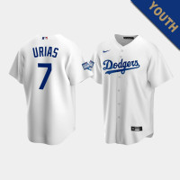 Youth Los Angeles Dodgers Julio Urias #7 White 2020 World Series Champions Home Replica Jersey