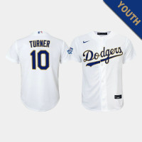 Youth Los Angeles Dodgers Justin Turner #10 White 2021 Gold Program Replica Jersey Youth Los Angeles Dodgers Justin Turner #10 White 2021 Gold Program Replica Jersey