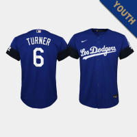 Youth Los Angeles Dodgers Trea Turner #6 Royal 2021 City Connect Replica Jersey