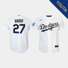 Youth Los Angeles Dodgers Trevor Bauer #27 White 2021 Gold Program Replica Jersey